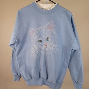Morning Sun Vintage Big Face Cat Kitten Graphic Granny Crewneck Sweatshirt Med